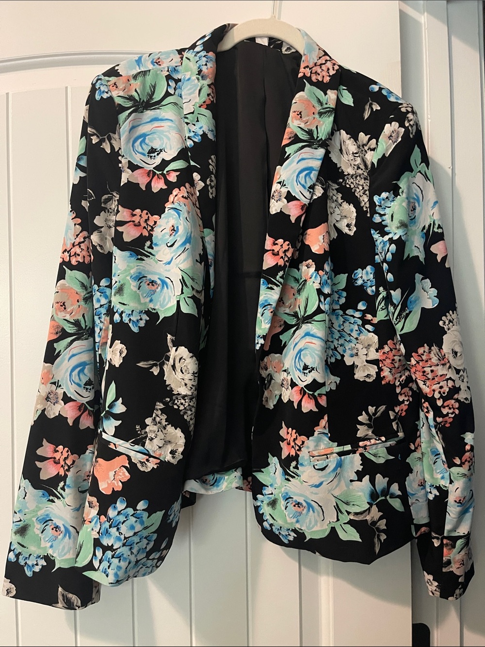 Charter Club Black Blazer with Pastel Floral Print